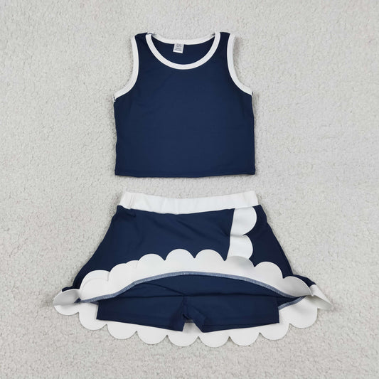 USA Shop Baby Girls White Navy Vest Top Scallop Skirt Shorts Yoga Active Clothes Sets