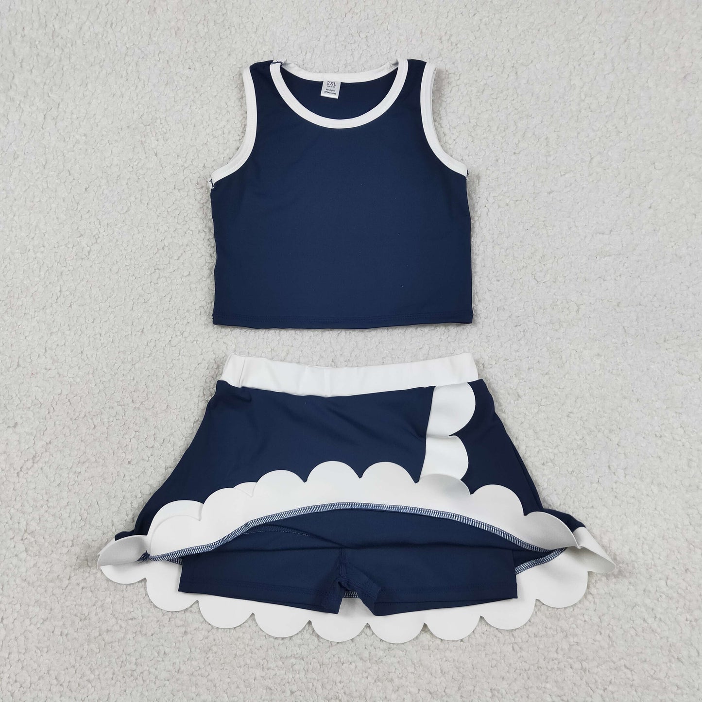Sibling Baby Girls Sleeveless Vests Top Scallop Skirt Short Yoga Active Clothes Set