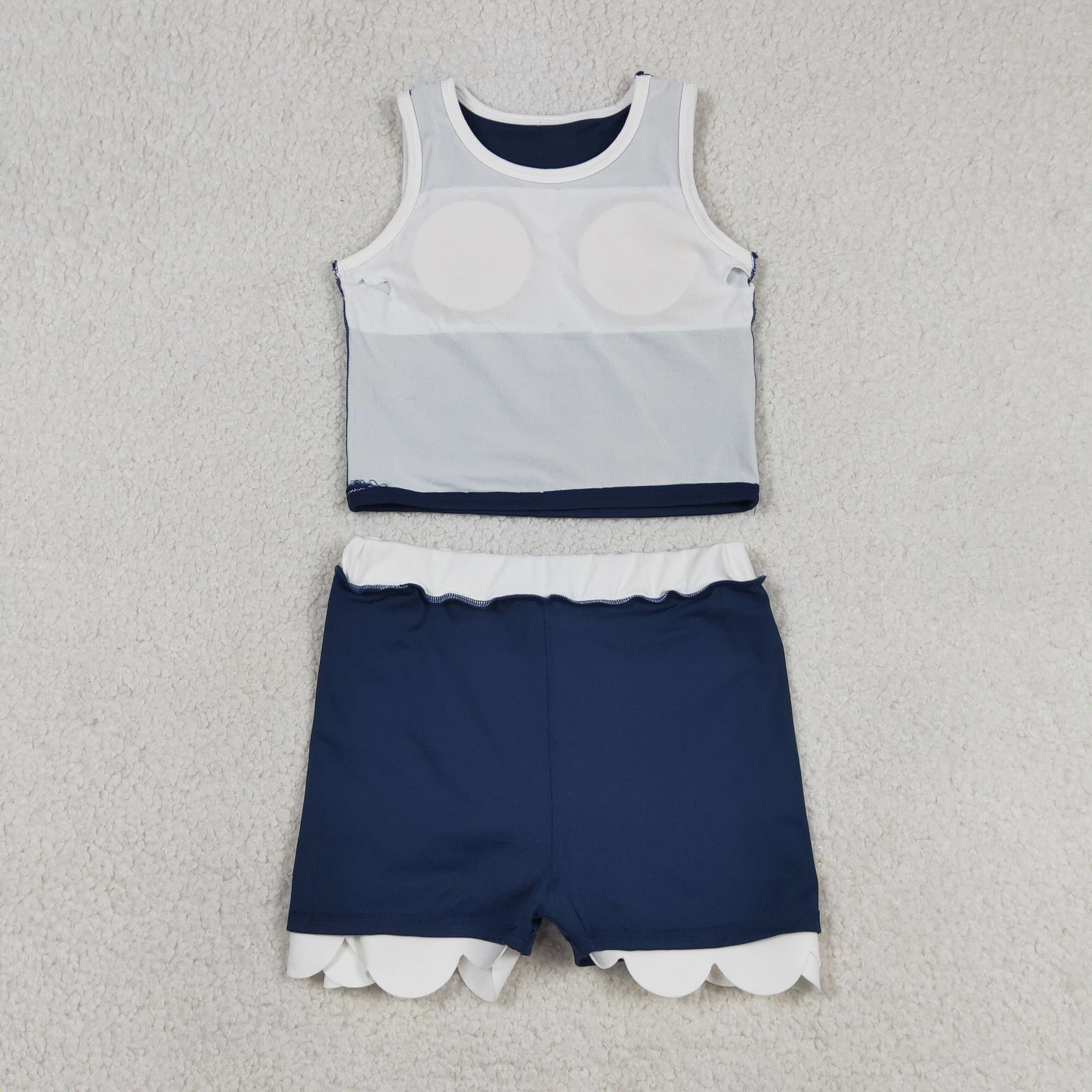 USA Shop Baby Girls White Navy Vest Top Scallop Skirt Shorts Yoga Active Clothes Sets