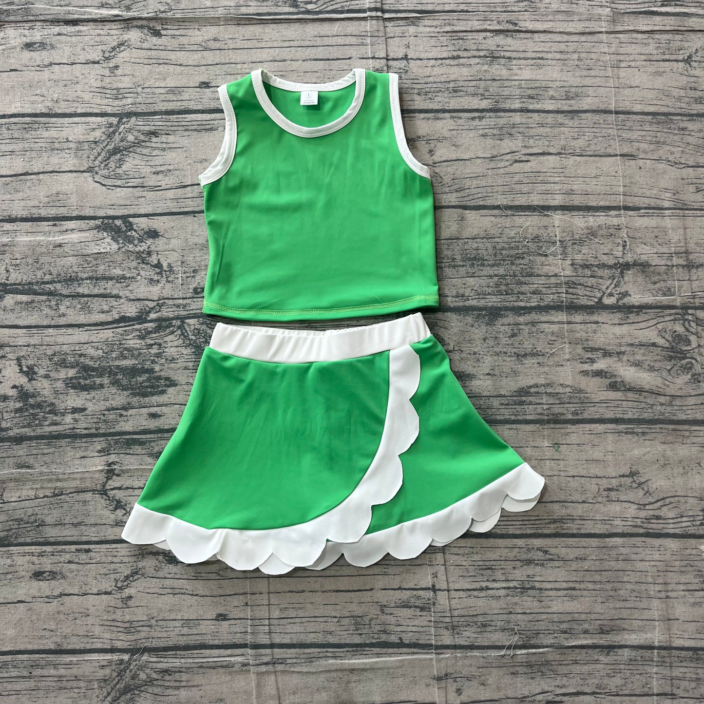 Baby Girls Sleeveless Green Vest Scallop Skirt Short Yoga Active Clothes Set