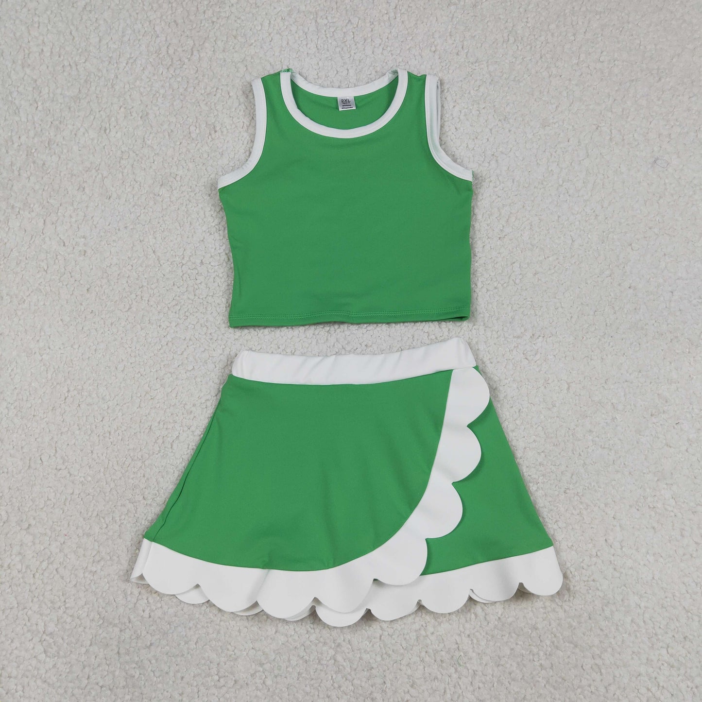 Baby Girls Sleeveless Green Vest Scallop Skirt Short Yoga Active Clothes Set