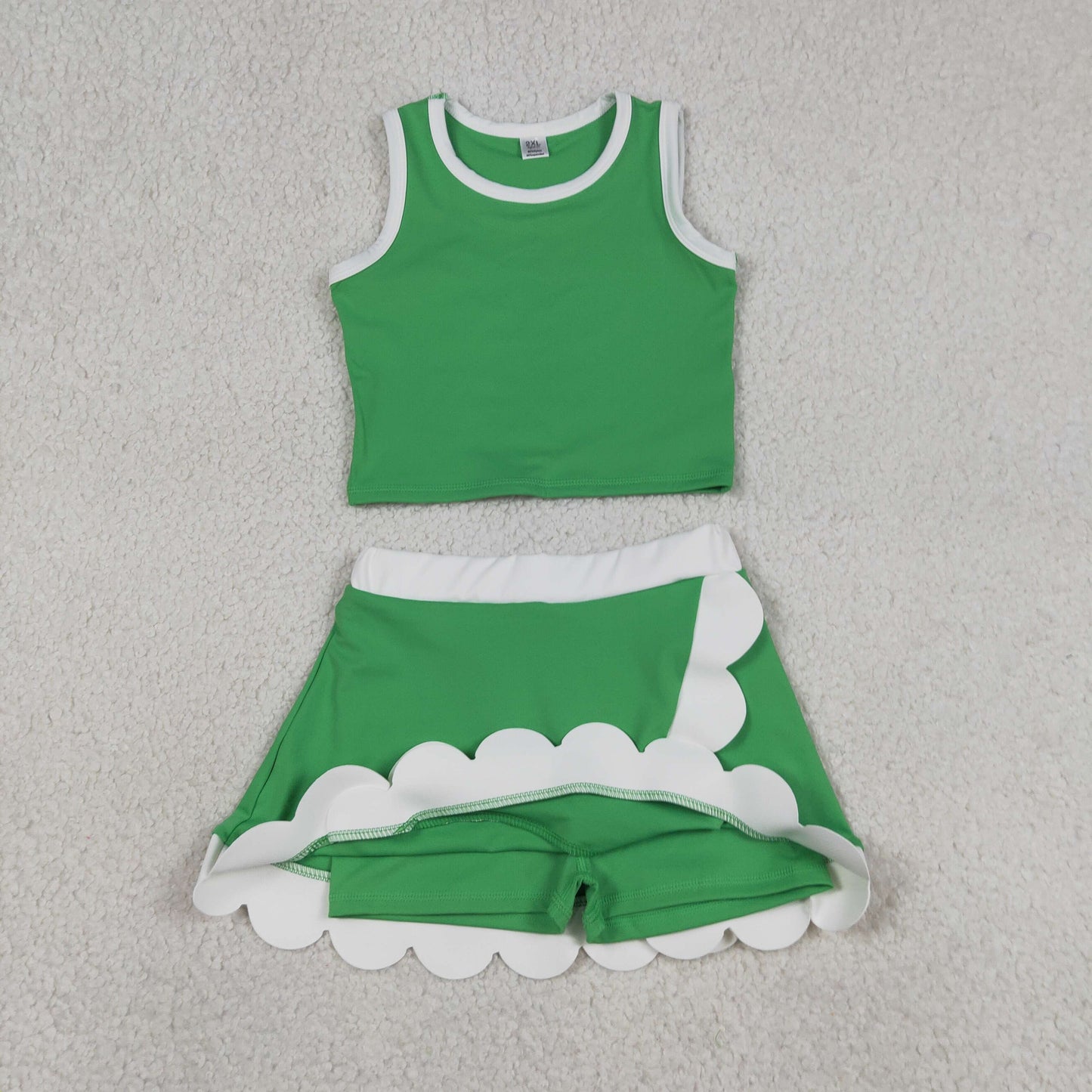 Baby Girls Sleeveless Green Vest Scallop Skirt Short Yoga Active Clothes Set