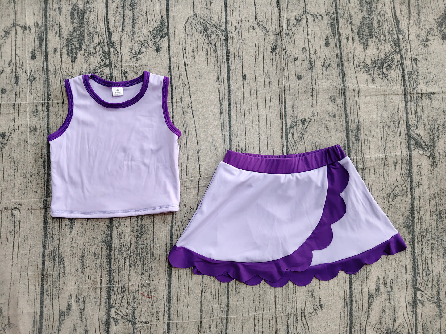 Baby Girls Sleeveless Purple Vest Scallop Skirt Short Yoga Active Clothes Set