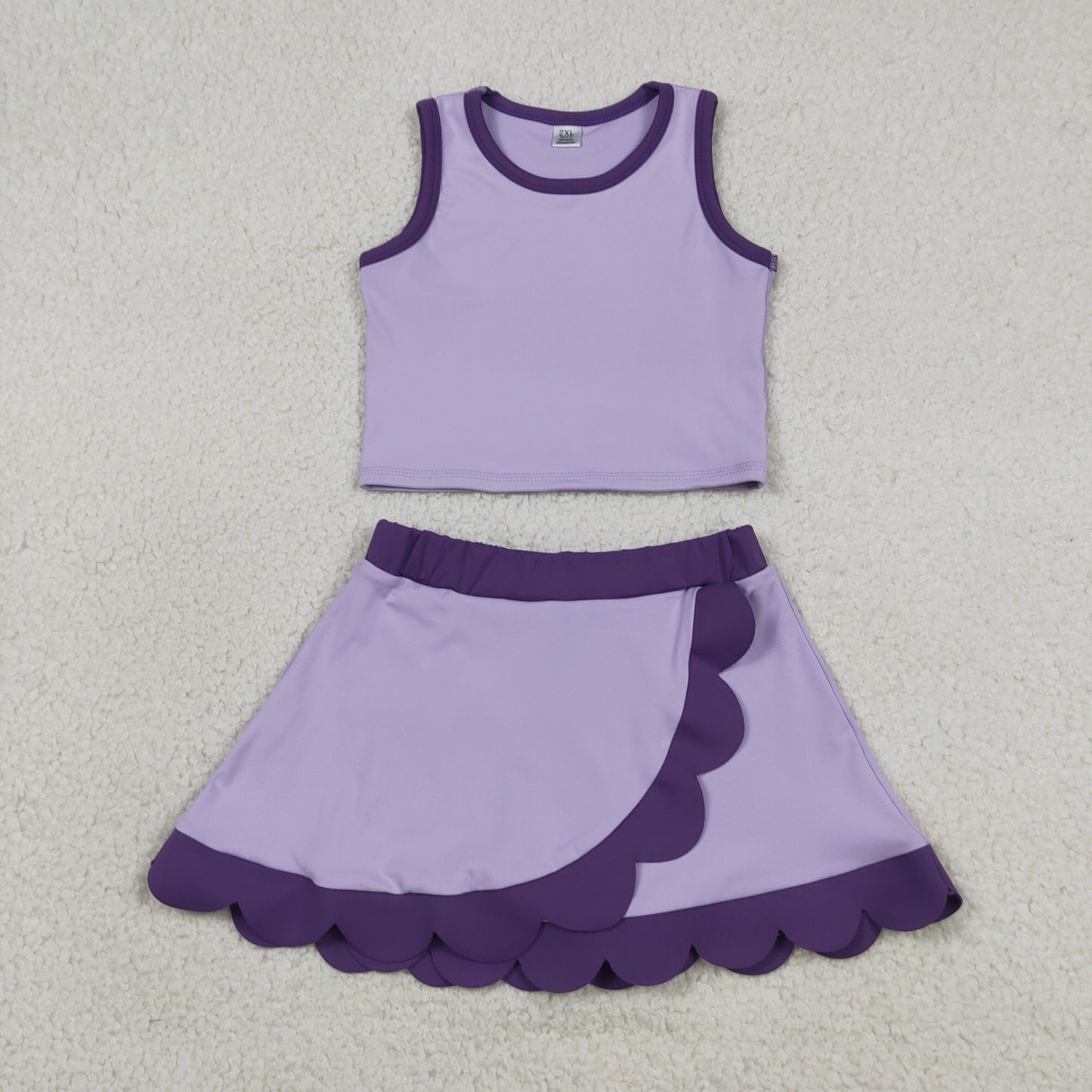 Sibling Baby Girls Colorful Vests Top Scallop Skirt Short Yoga Active Set Knee Length Dresess