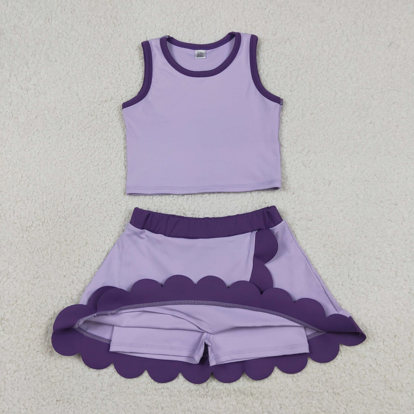 Sibling Baby Girls Colorful Vests Top Scallop Skirt Short Yoga Active Set Knee Length Dresess