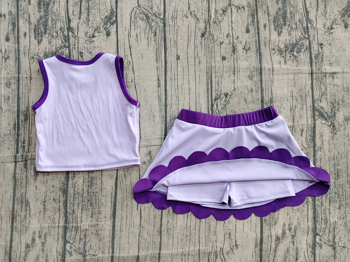 Baby Girls Sleeveless Purple Vest Scallop Skirt Short Yoga Active Clothes Set