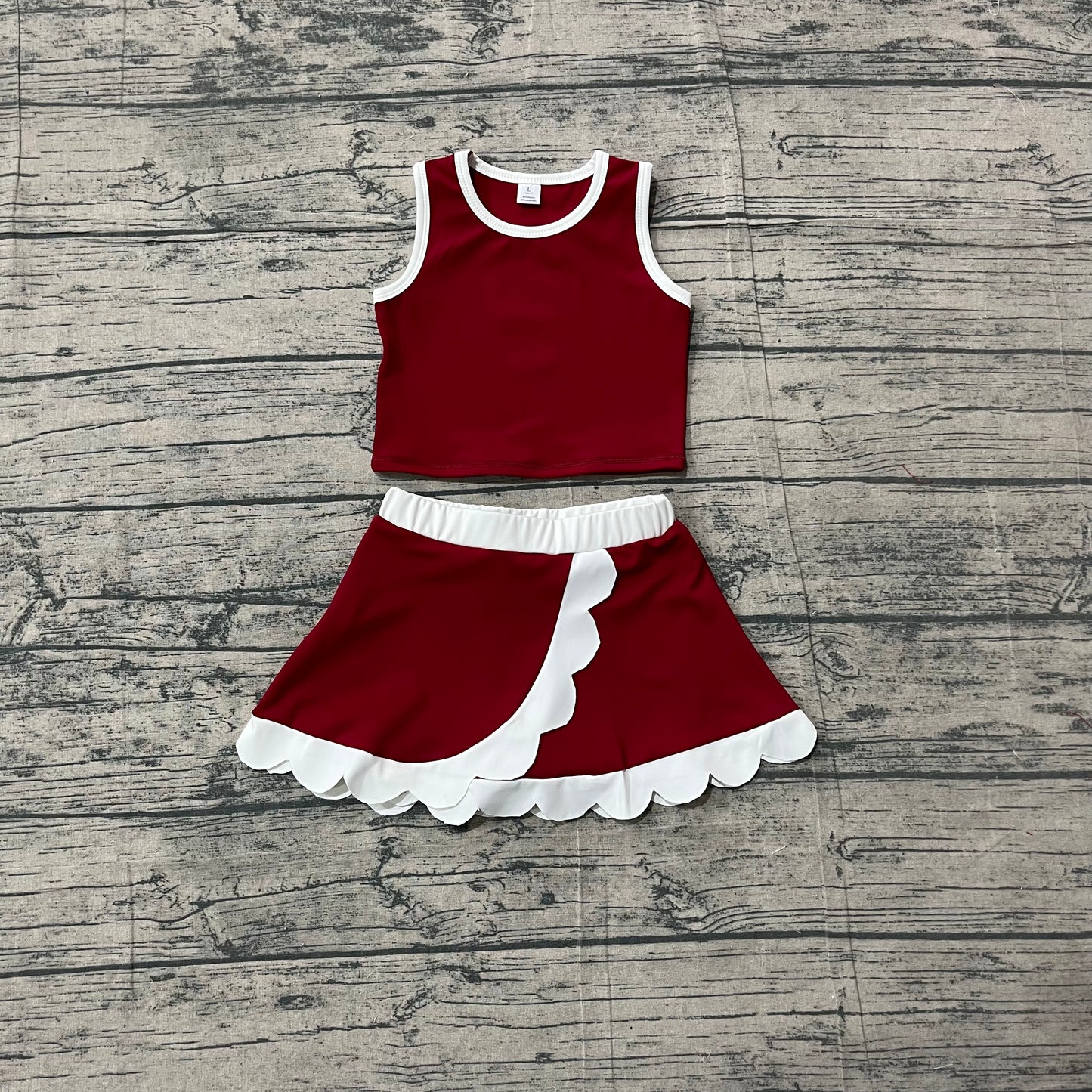 Baby Girls Sleeveless Maroon Vest Scallop Skirt Short Yoga Active Clothes Set