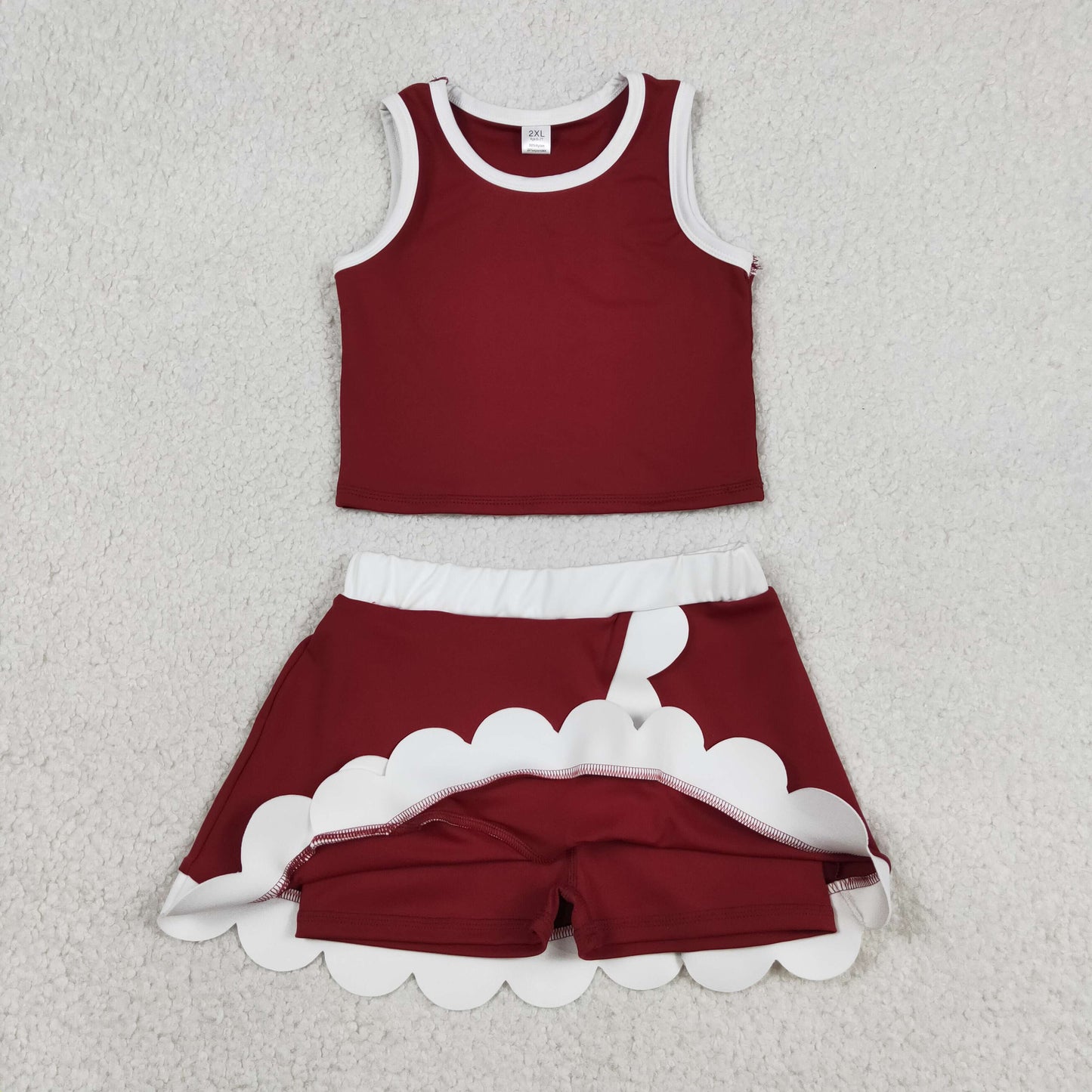 Baby Girls Sleeveless Maroon Vest Scallop Skirt Short Yoga Active Clothes Set