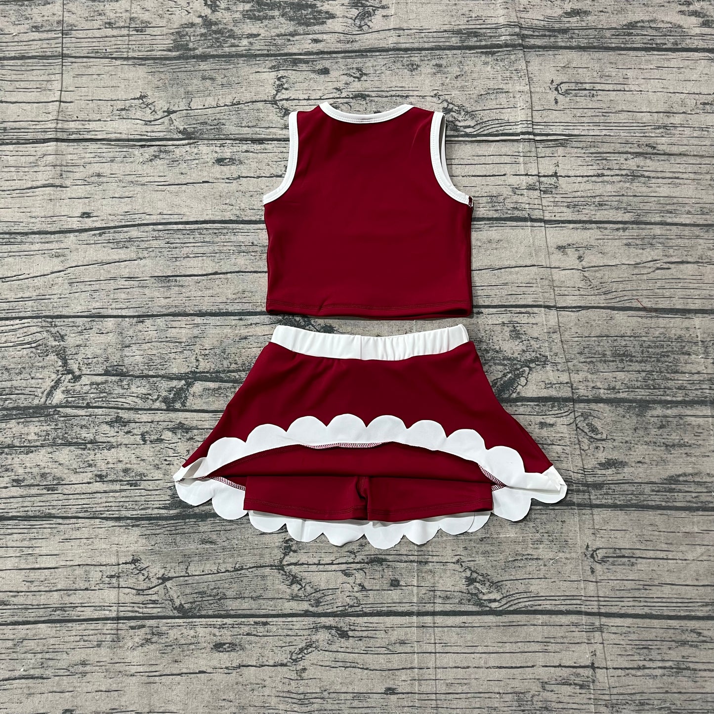 Baby Girls Sleeveless Maroon Vest Scallop Skirt Short Yoga Active Clothes Set