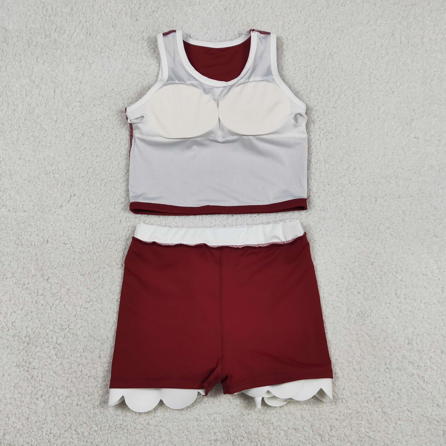 Baby Girls Sleeveless Maroon Vest Scallop Skirt Short Yoga Active Clothes Set