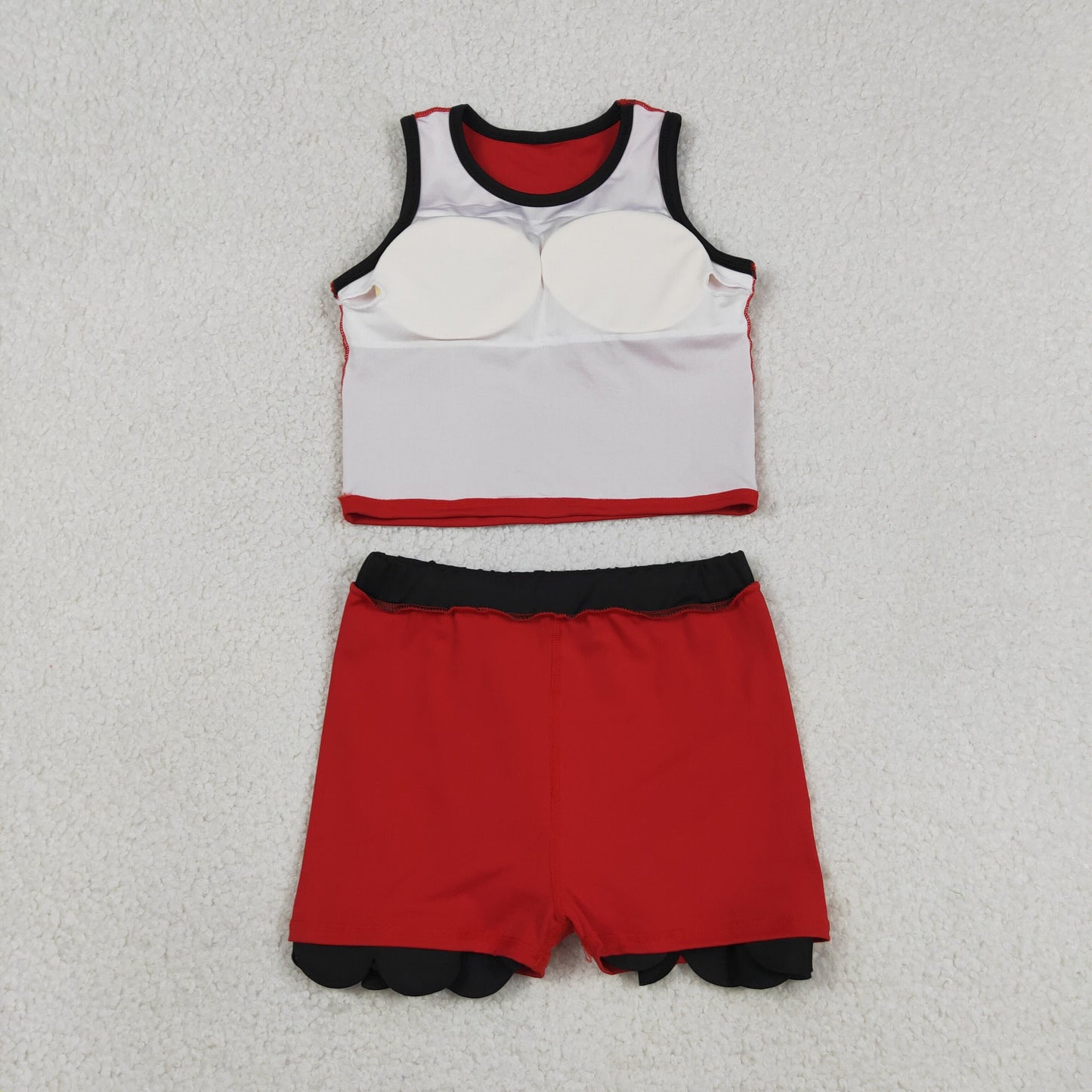 Baby Girls Sleeveless Red Black Vest Scallop Skirt Short Yoga Active Clothes Set