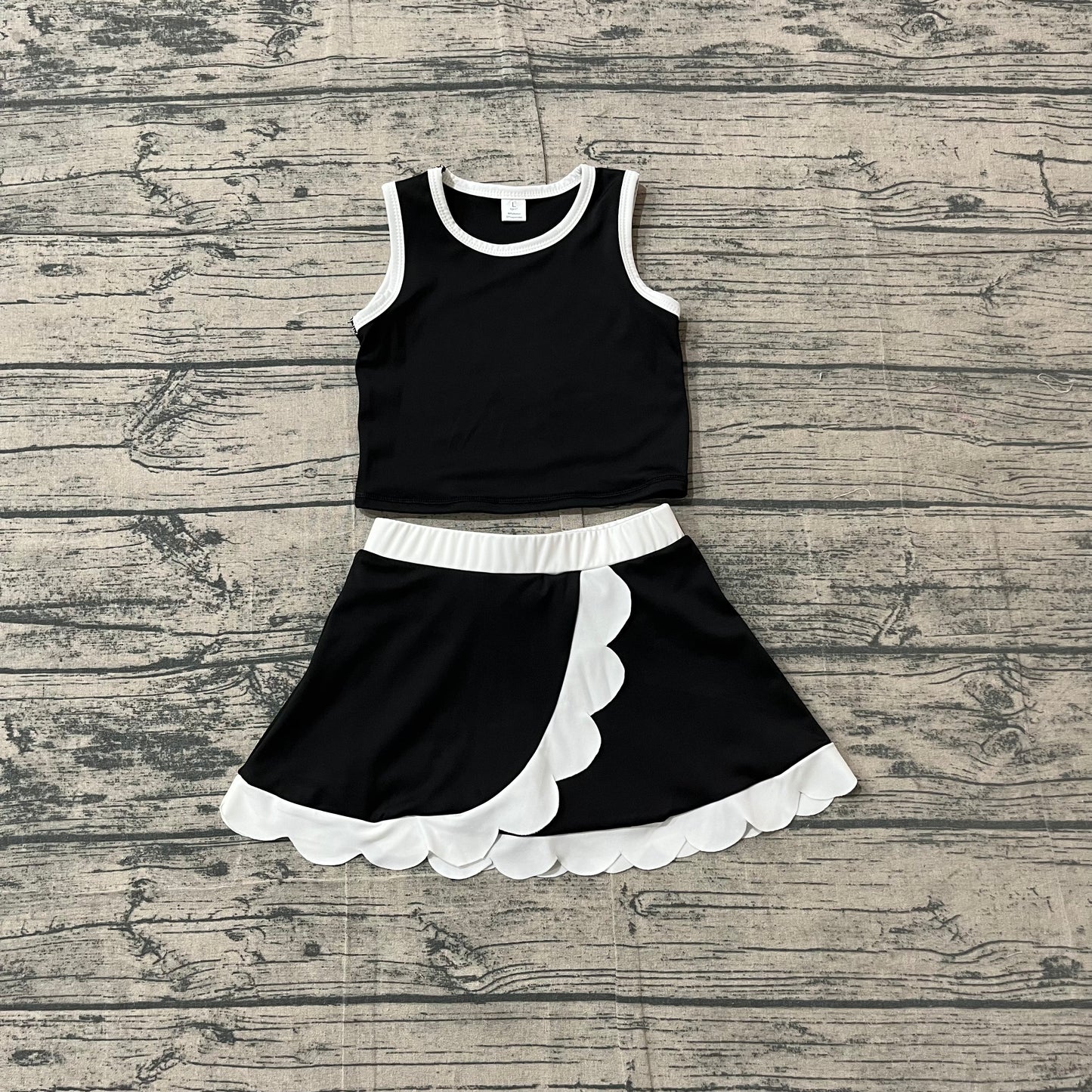 Baby Girls Sleeveless Black Vest Scallop Skirt Short Yoga Active Clothes Set Preorder