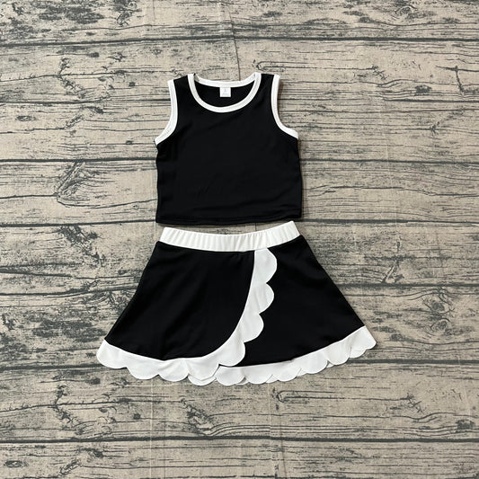 Baby Girls Sleeveless Black Vest Scallop Skirt Short Yoga Active Clothes Set Preorder