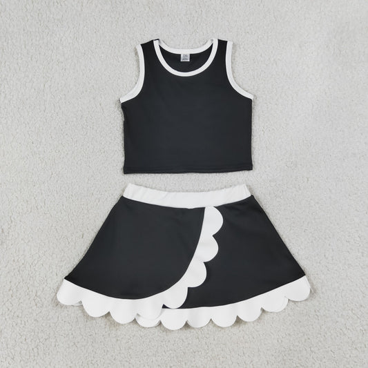 Sibling Baby Girls Sleeveless Vests Top Scallop Skirt Short Yoga Active Clothes Set