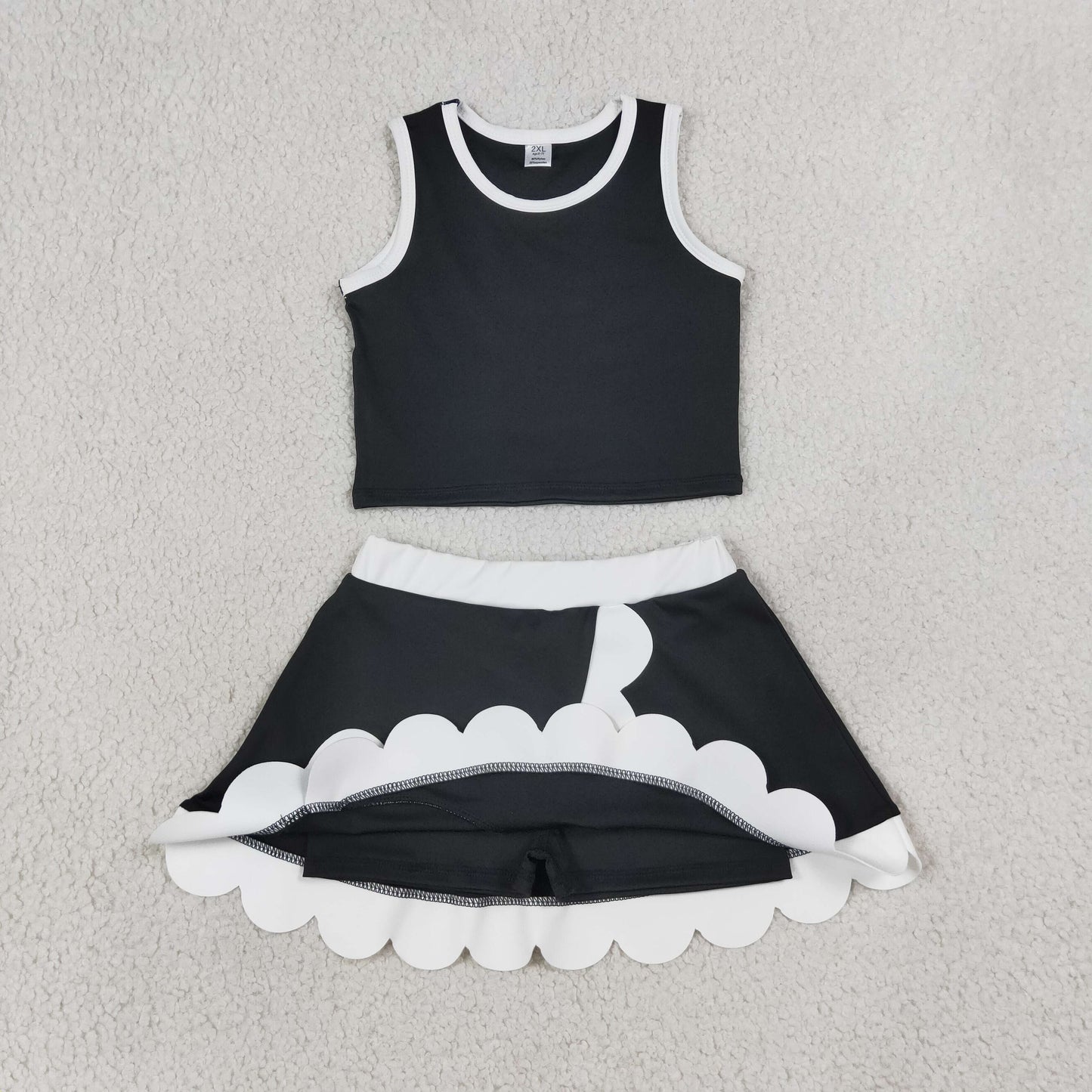 Sibling Baby Girls Sleeveless Vests Top Scallop Skirt Short Yoga Active Clothes Set