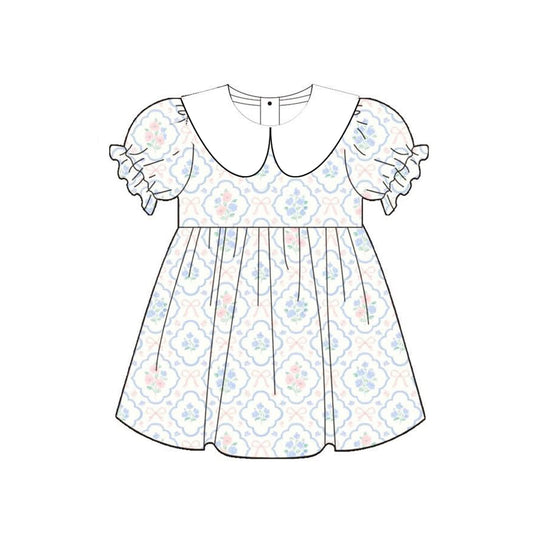 Baby Girls Bows Flowers Checked Collar Knee Length Dresses Preorder