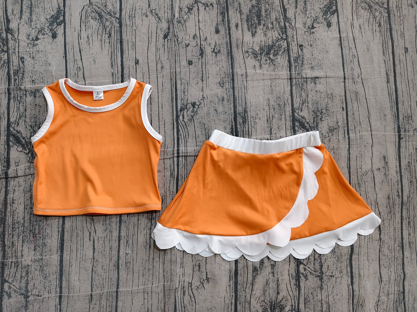 Baby Girls Orange White Vest Scallop Skirt Short Yoga Active Clothes Set