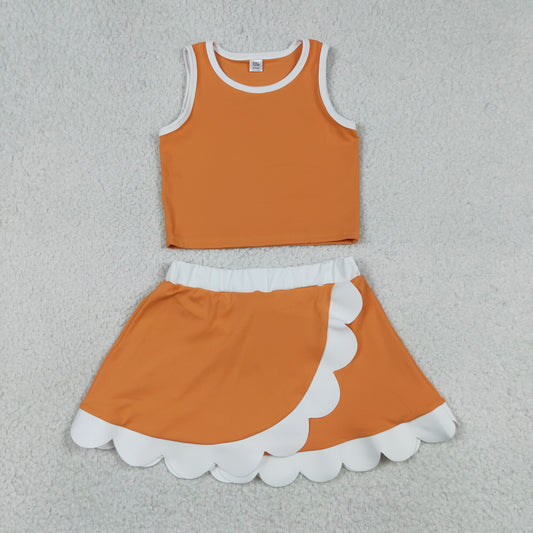 USA Shop Baby Girls White Orange Vest Top Scallop Skirt Shorts Yoga Active Clothes Sets
