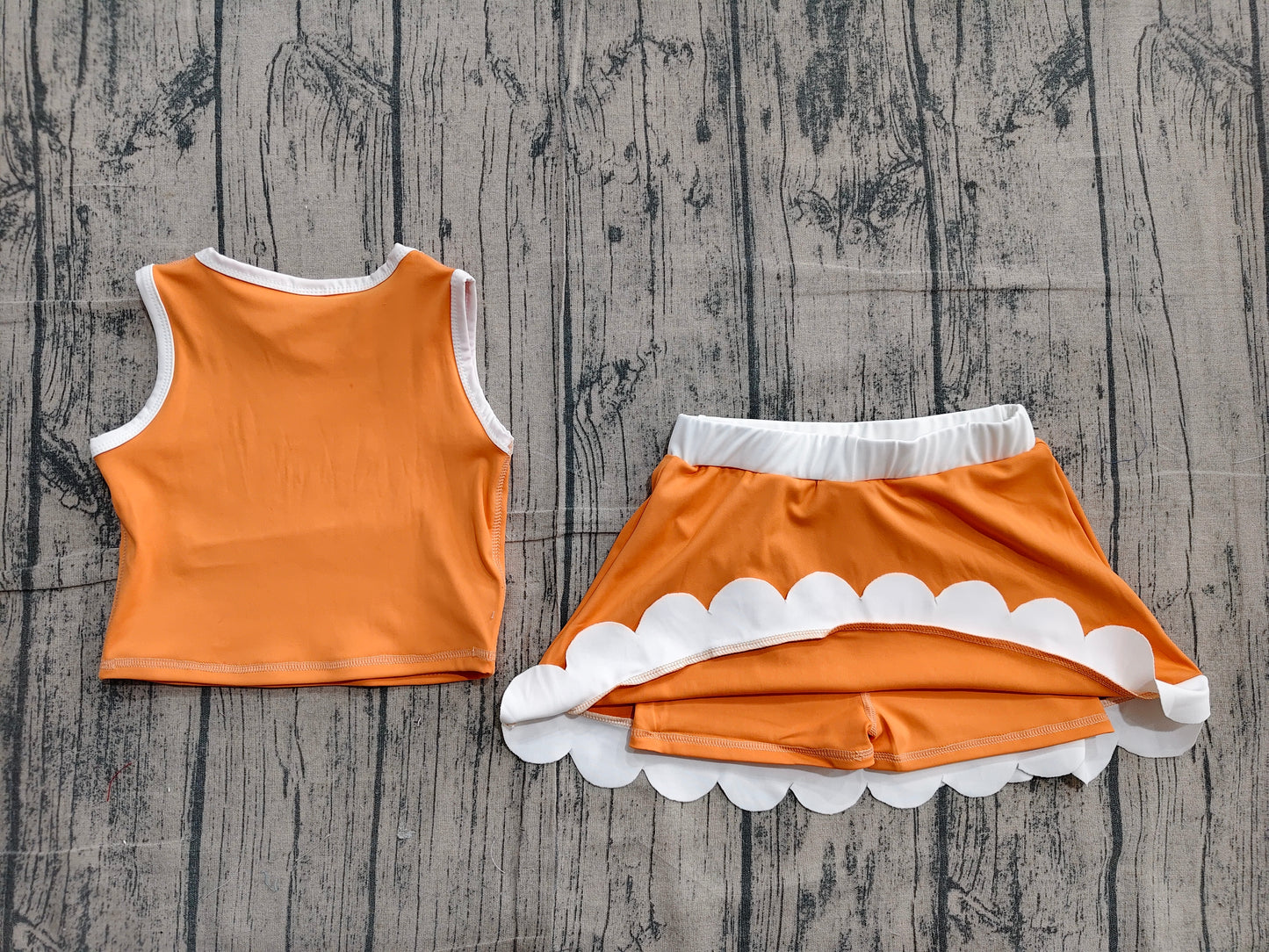 Baby Girls Orange White Vest Scallop Skirt Short Yoga Active Clothes Set