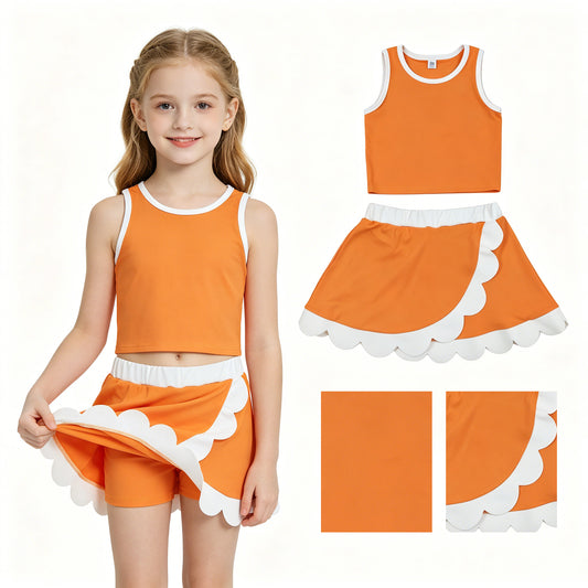 Baby Girls Orange White Vest Scallop Skirt Short Yoga Active Clothes Set