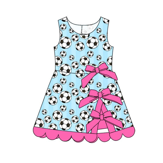 Baby Girls Footballs Team Yoga Active Scallop Bows Short Knee Length Dress Preorder