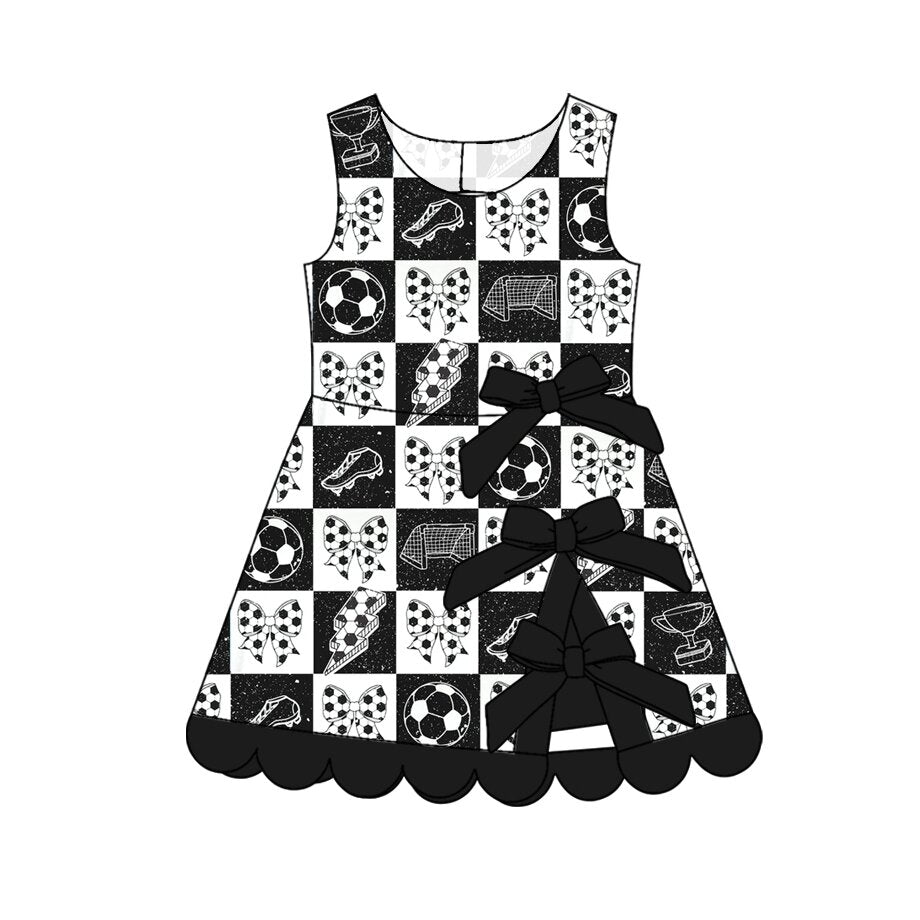 Baby Girls Footballs Bows Team Yoga Active Scallop Short Knee Length Dress Preorder