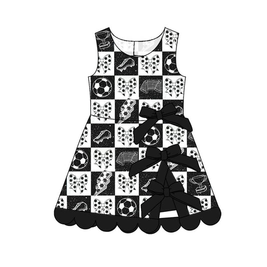 Baby Girls Footballs Bows Team Yoga Active Scallop Short Knee Length Dress Preorder