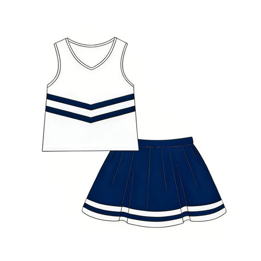 Baby Girls Sleeveless Navy Stripe Vest Top Skirt Short Team Clothes Sets Preorder