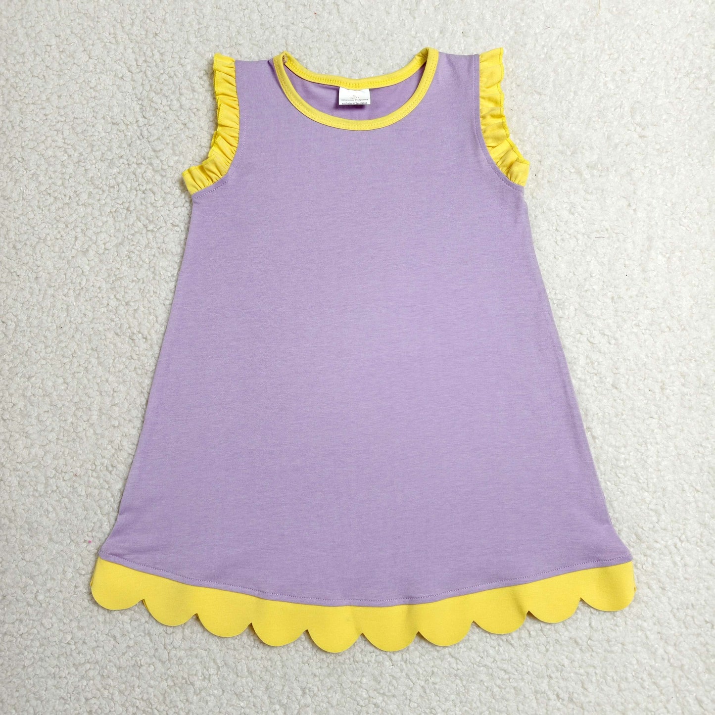 Baby Girls Lavender Yellow Sleeveless Scallop Knee Length Dresses