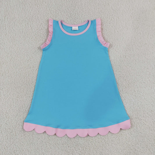 Baby Girls Pink Blue Sleeveless Scallop Knee Length Dresses
