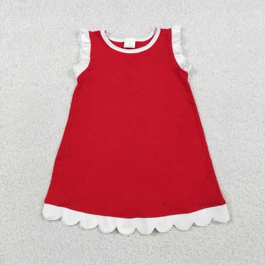 Baby Girls Red White Sleeveless Scallop Knee Length Dresses