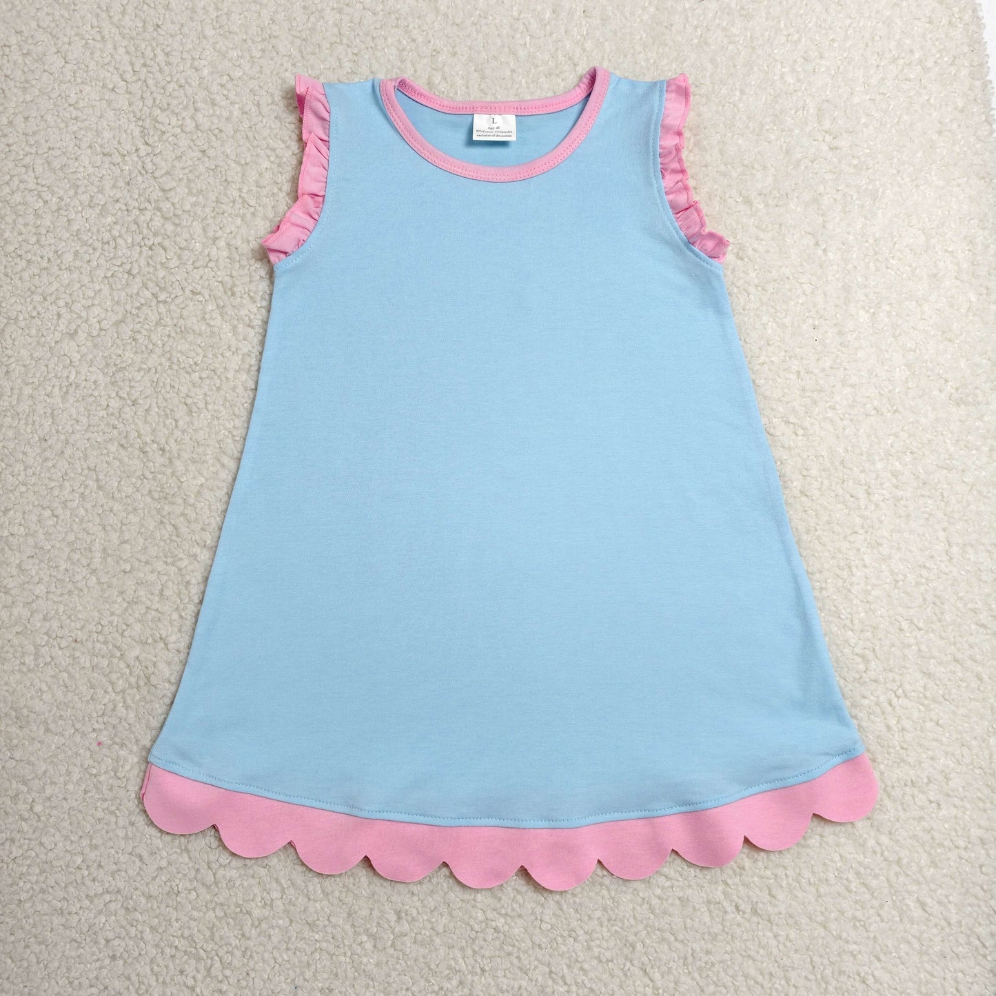 Baby Girls Pink Blue Sleeveless Scallop Knee Length Dresses