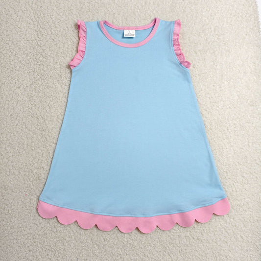 Baby Girls Pink Blue Sleeveless Scallop Knee Length Dresses