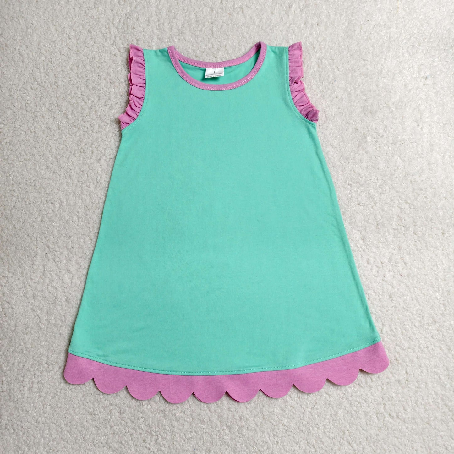 Baby Girls Pink Aqua Sleeveless Scallop Knee Length Dresses
