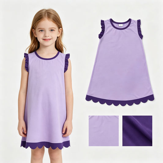 Baby Girls Purple Lavender Sleeveless Scallop Knee Length Dresses