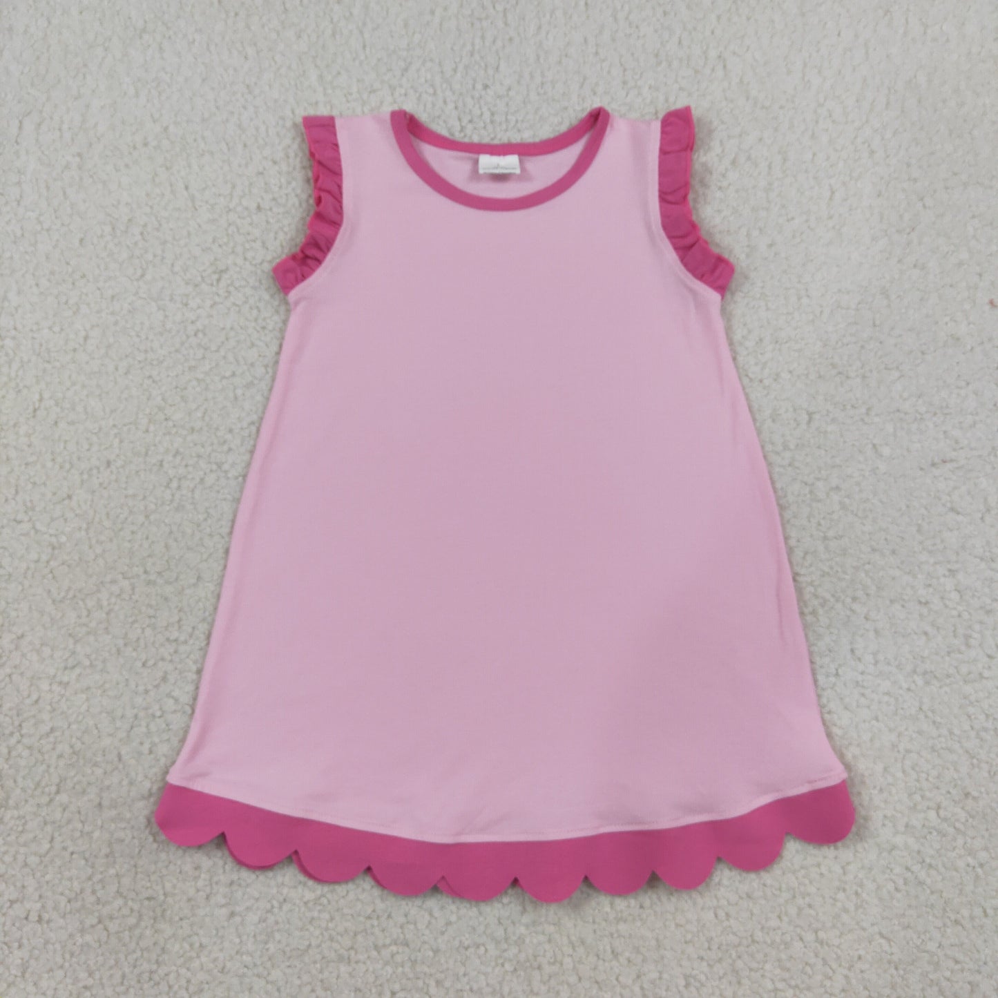 Baby Girls Pink Sleeveless Scallop Knee Length Dresses