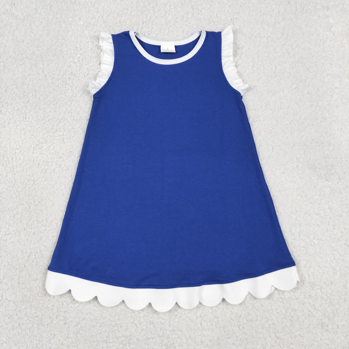Baby Girls Sleeveless Hot Blue White Scallop Knee Length Dresses