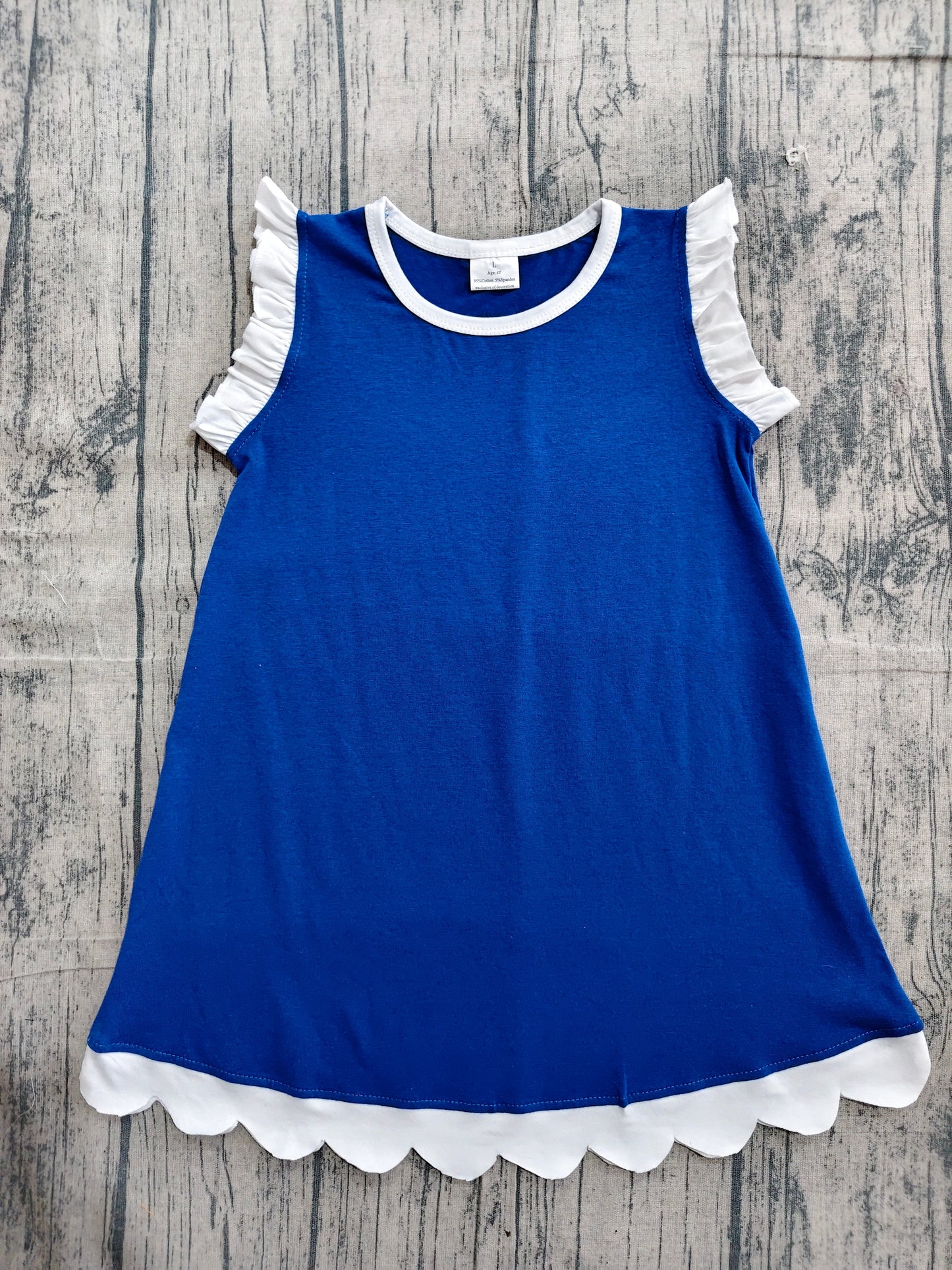 Baby Girls Sleeveless Hot Blue White Scallop Knee Length Dresses