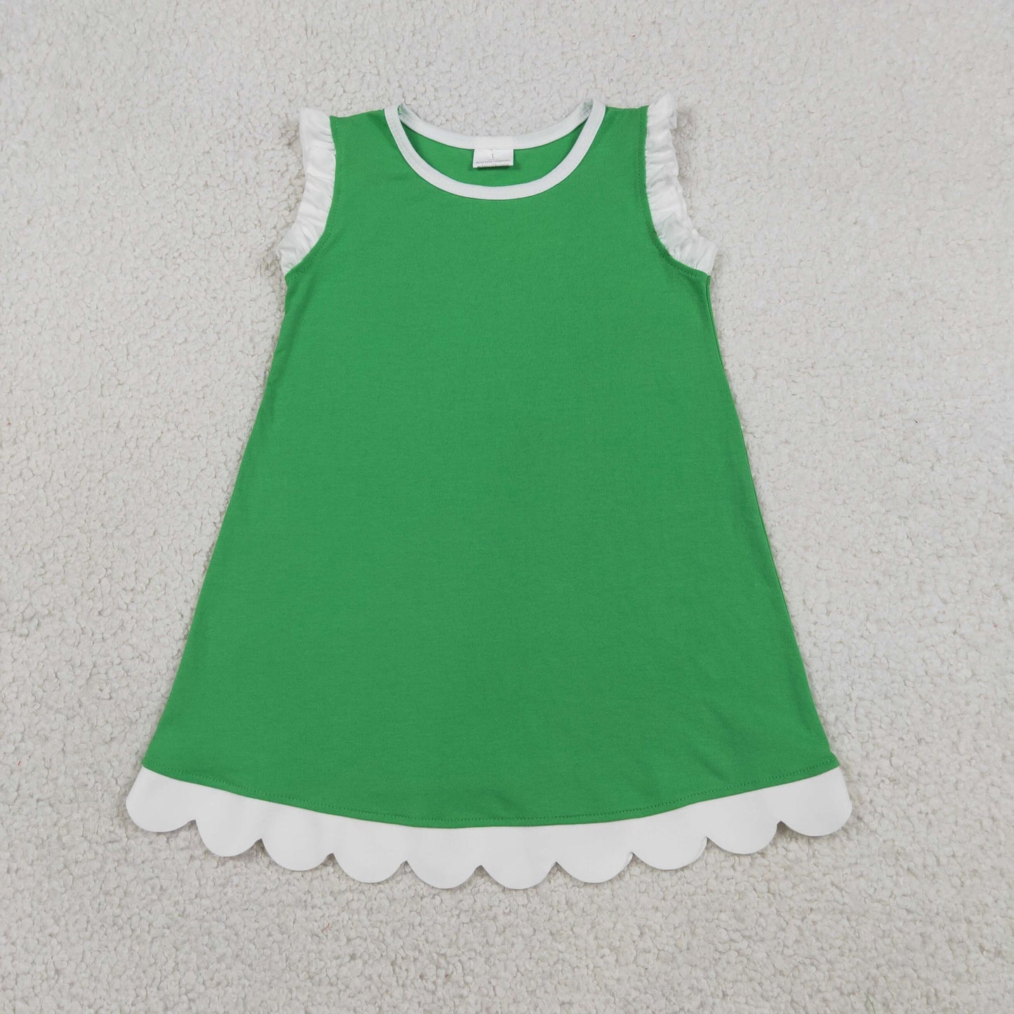 Baby Girls Girls Green Sleeveless Scallop Knee Length Dresses