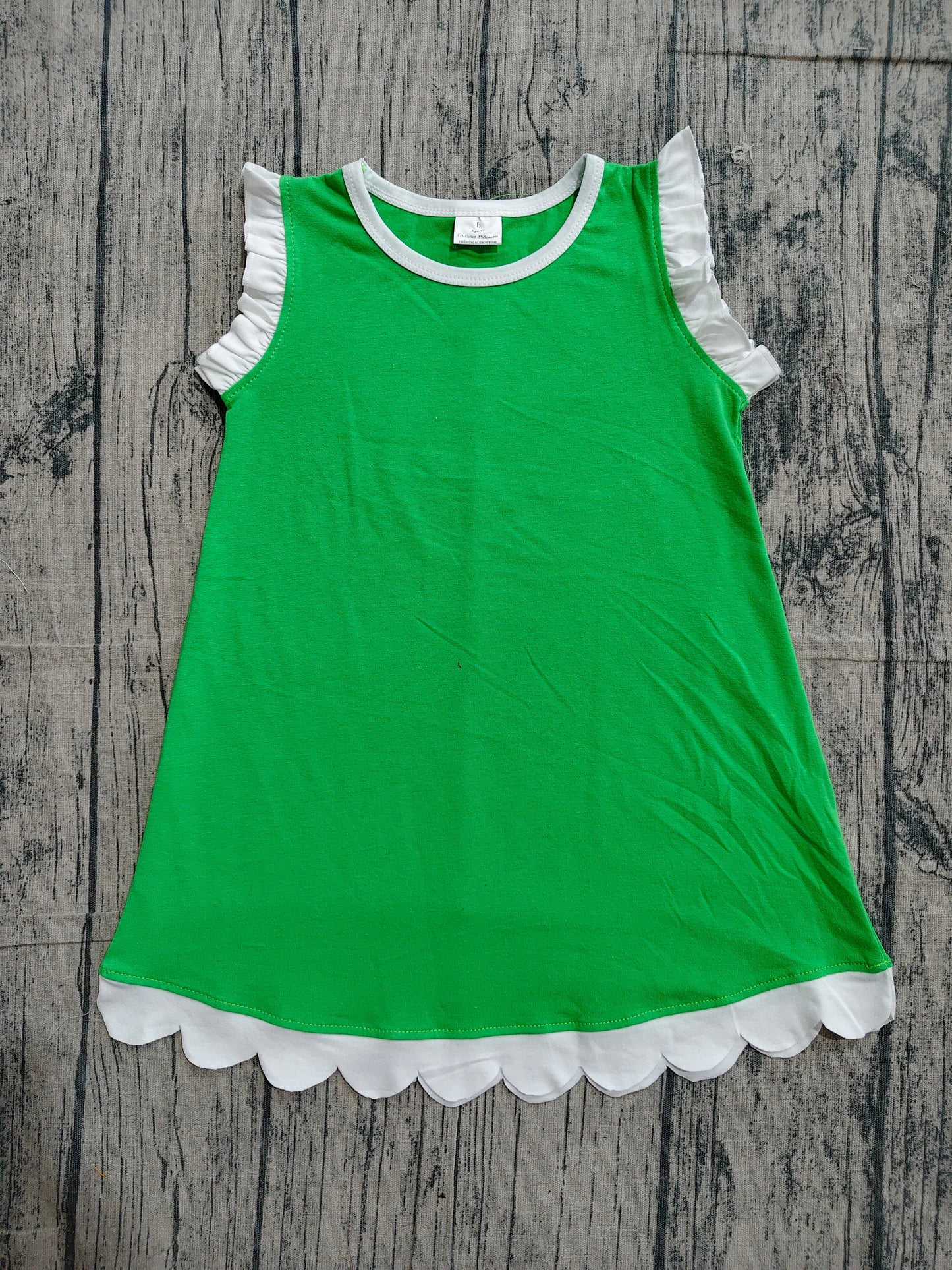 Baby Girls Girls Green Sleeveless Scallop Knee Length Dresses