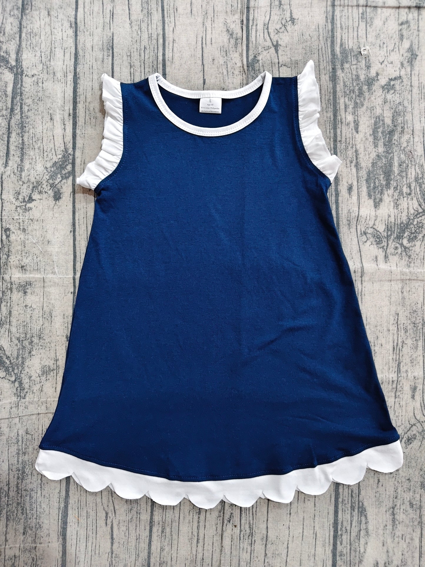 Baby Girls Navy White Scallop Sleeveless Knee Length Dresses