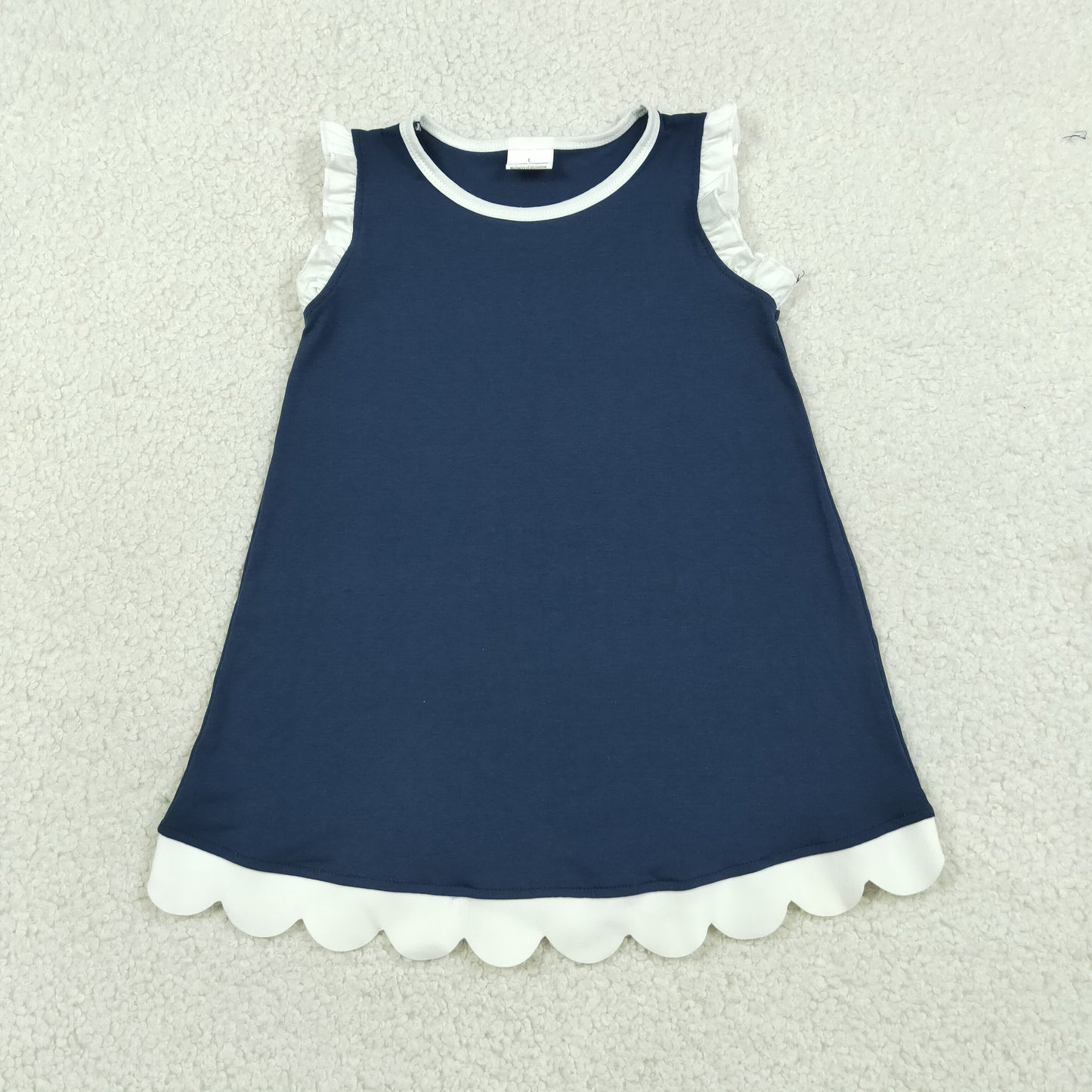 Baby Girls Navy White Scallop Sleeveless Knee Length Dresses
