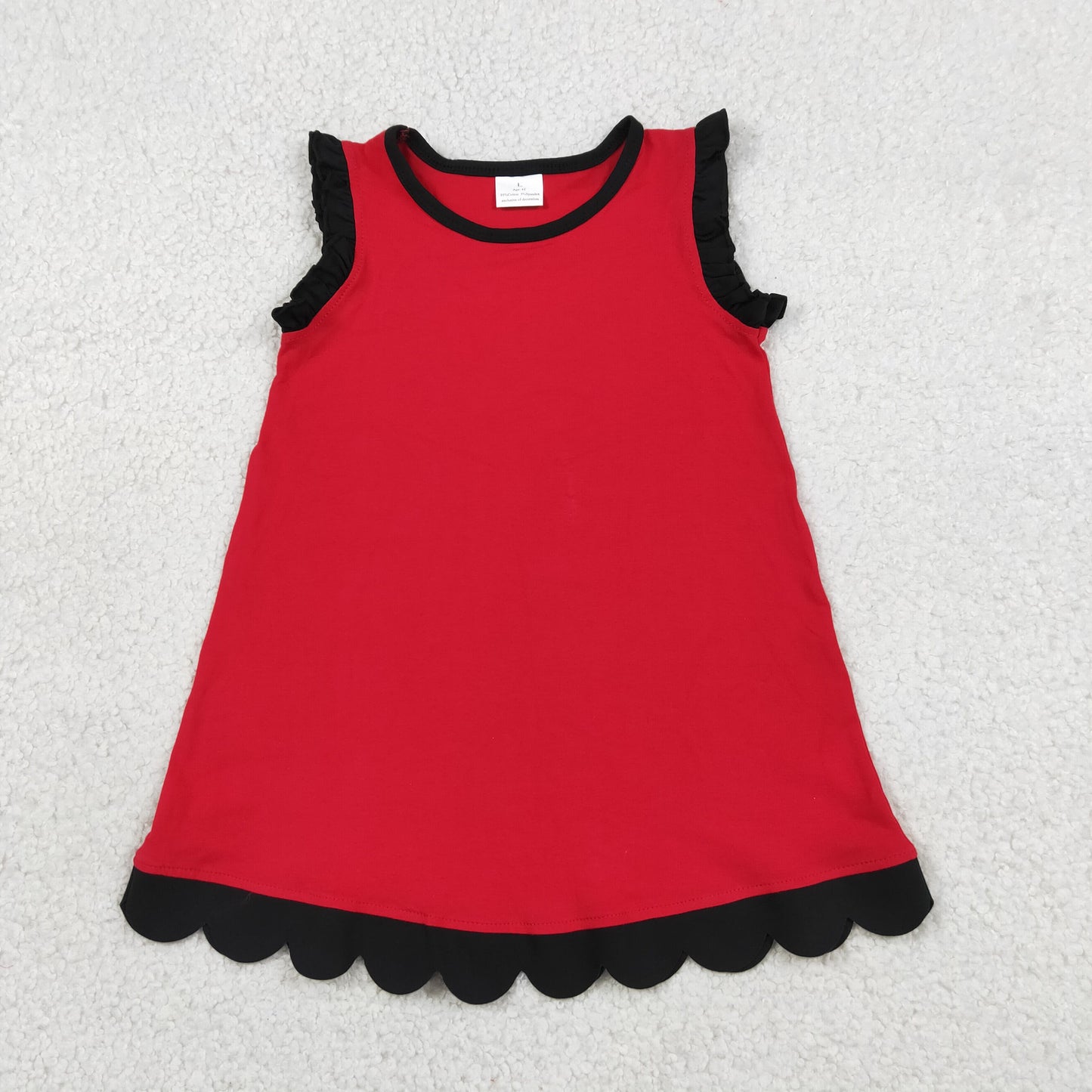 Baby Girls Black Red Sleeveless Scallop Knee Length Dresses