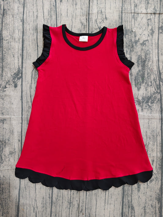 Baby Girls Black Red Sleeveless Scallop Knee Length Dresses