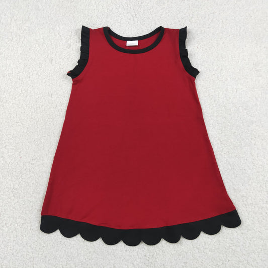 Baby Girls Black Maroon Sleeveless Scallop Knee Length Dresses