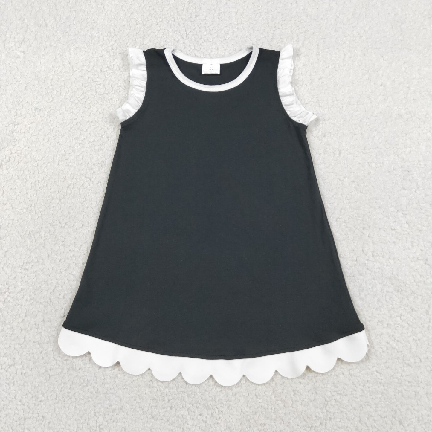 Baby Girls Black White Scallop Sleeveless Knee Length Dresses