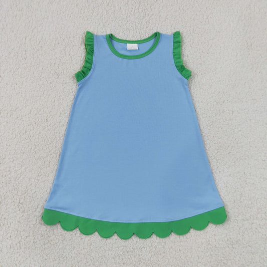 Baby Girls Green Blue Sleeveless Scallop Knee Length Dresses