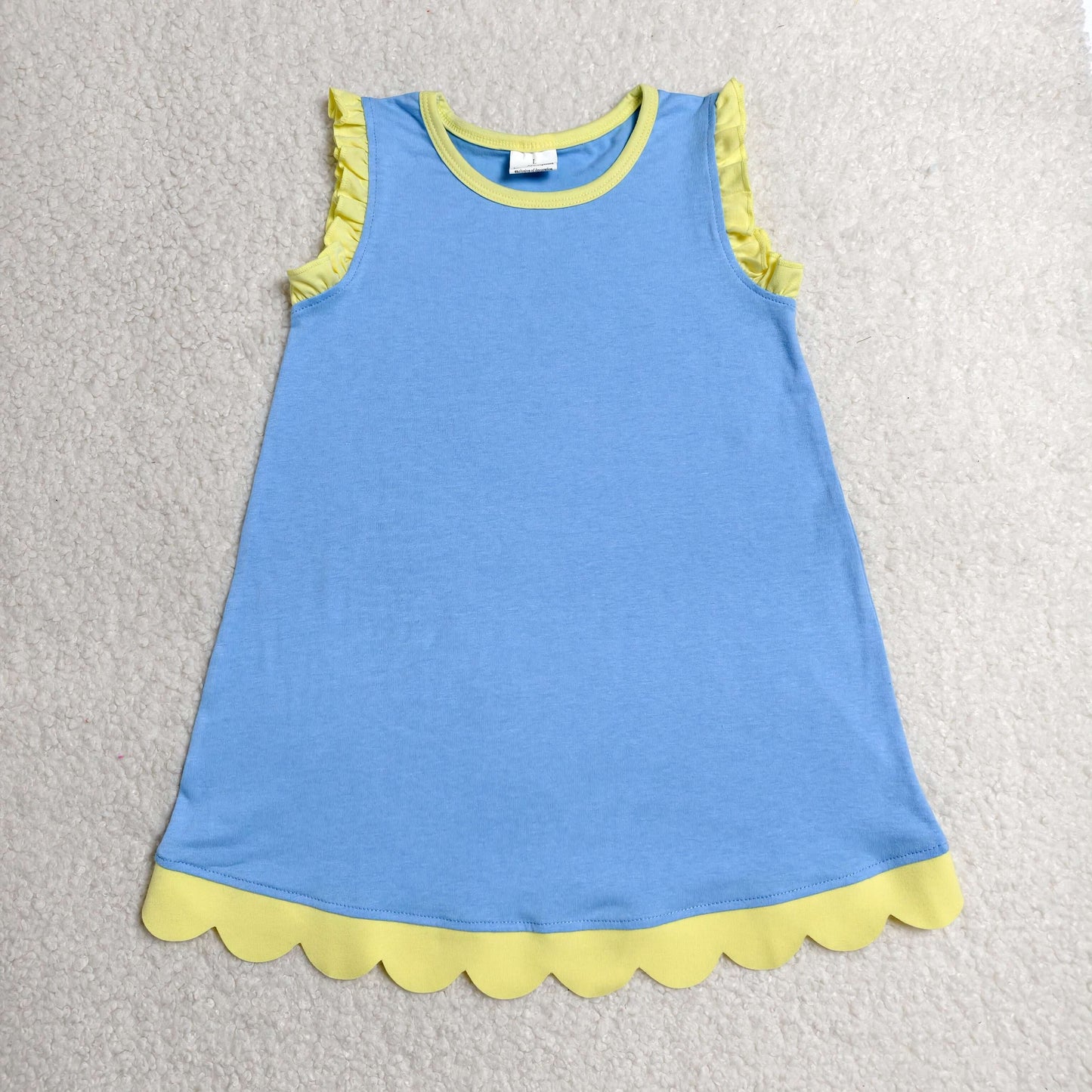Baby Girls Blue Yellow Sleeveless Scallop Knee Length Dresses