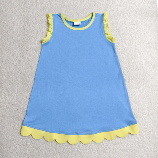 Baby Girls Blue Yellow Sleeveless Scallop Knee Length Dresses