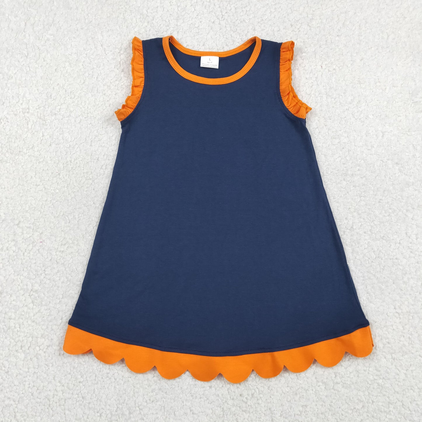 Baby Girls Navy Orange Sleeveless Scallop Knee Length Dresses